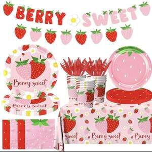 Strawberry Party Decorations Theme Birthday Tableware Plates Napkins Cups 20 Set